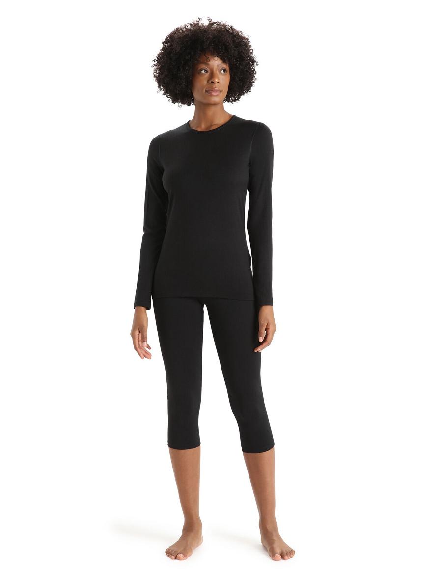 Black Icebreaker Merino 200 Oasis Long Sleeve Crewe Thermal Top Women's One Piece & Sets | AU 1768HAPK